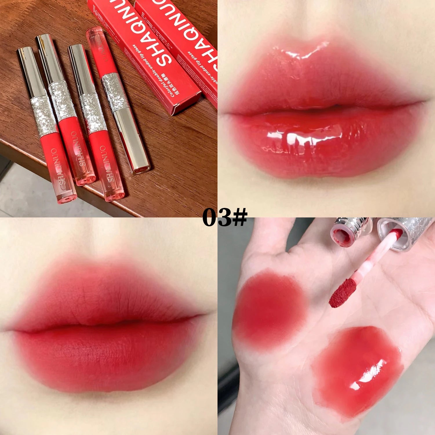 SHAQINUO Colorful Double-head Lip Glaze Mud Two-in-one Matte Mirror Qme S992-3