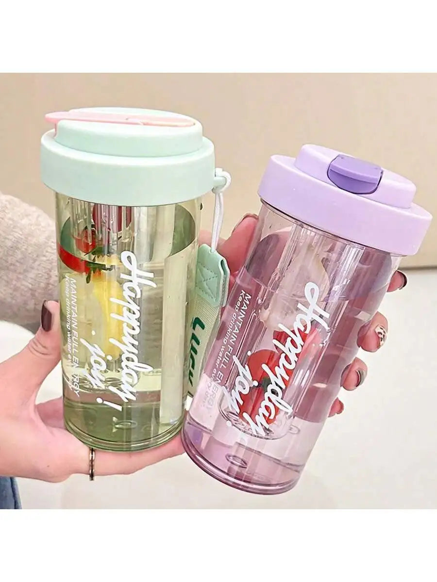 Transparent Plastic Straw Leak Proof Sports Water Bottle Tea Qme