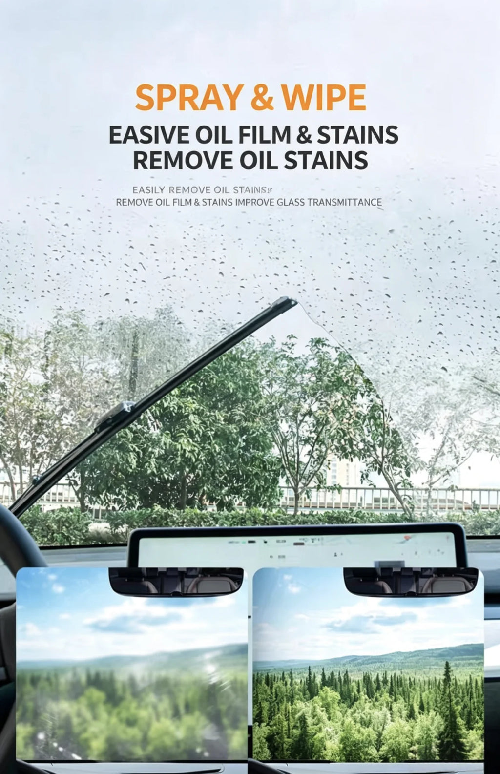 Highly concentrated car glass oil film remover, used to remove oil film from the windshield, side windows, and rearview mirrors, Qme