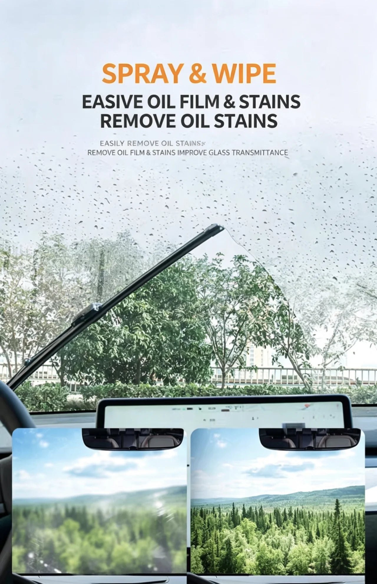 Highly concentrated car glass oil film remover, used to remove oil film from the windshield, side windows, and rearview mirrors, Qme
