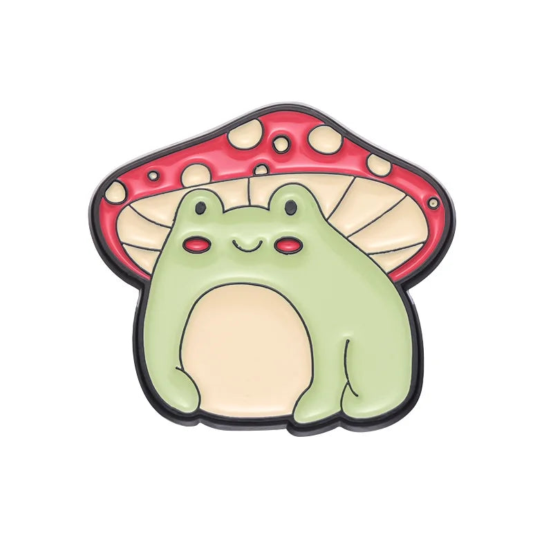 Cartoon Cute Frog Mushroom Series Brooch Enamel Pin Animal Plant Metal Badge Backpack Lapel Fashion Jewelry Gift Friend Kid Qme style 4