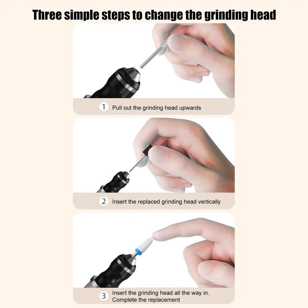 Nail Drill 3 Speeds Fingernail Polishing File Portable Rechargeable Foot Callus Remover for Women Girls Men Toenail Thick Nails Qme