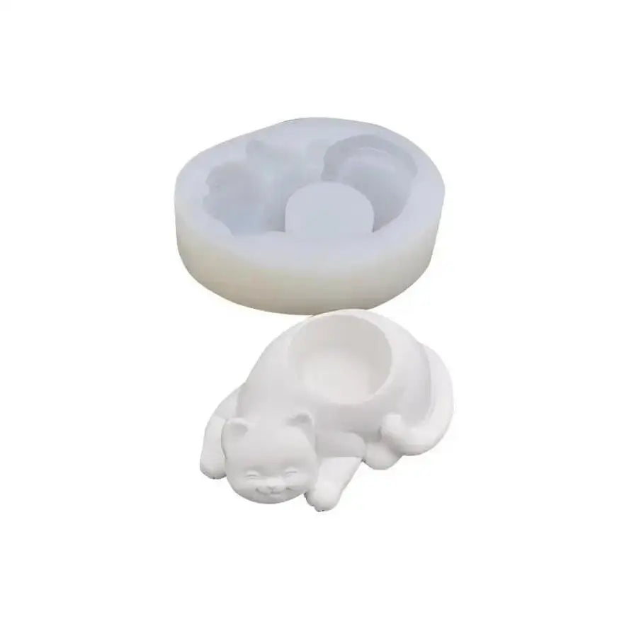 Cute Cat Molds Candlestick Flower Pot Concrete Molds Animal Shape DIY Home Decor Silicone Moulds Planter Making Qme