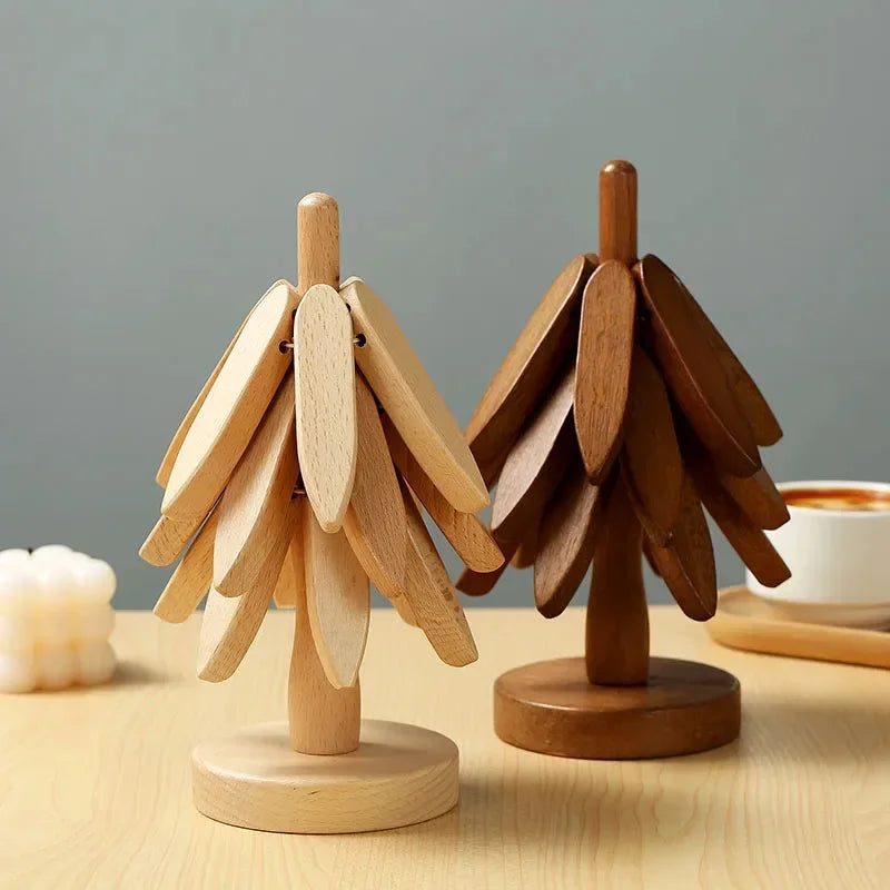 Christmas Tree Insulation Mat Solid Wood Dining Table Coaster Anti Scalding Mat Pot Mat Creative Personalized Home Decoration Qme