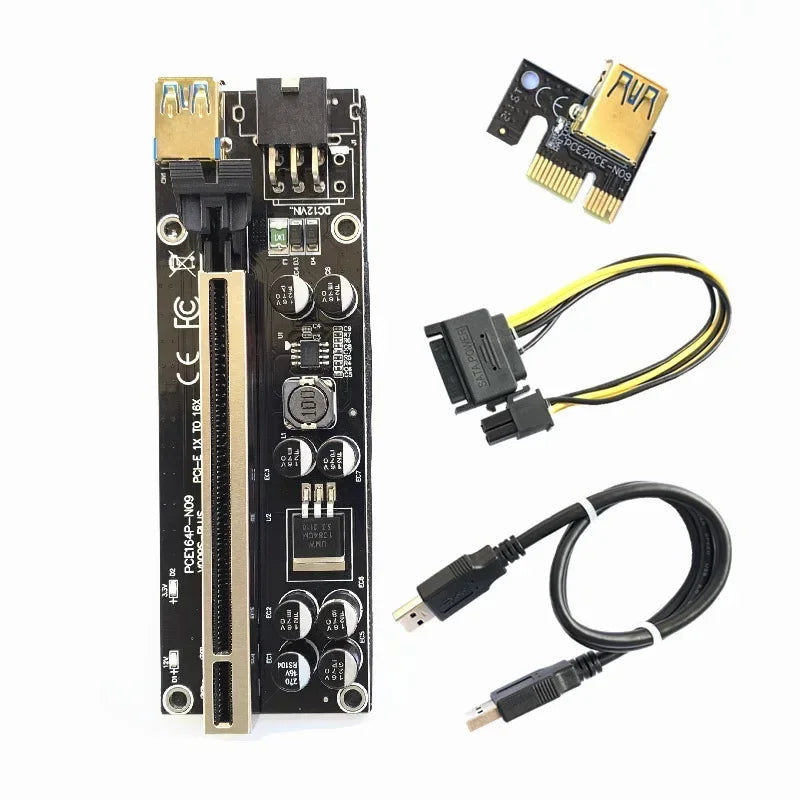 VER009S USB 3.0 PCI-E Riser VER 009S Express 1X 4x 8x 16x Extender Riser Adapter Card SATA 15pin To 6 Pin Power Cable Qme