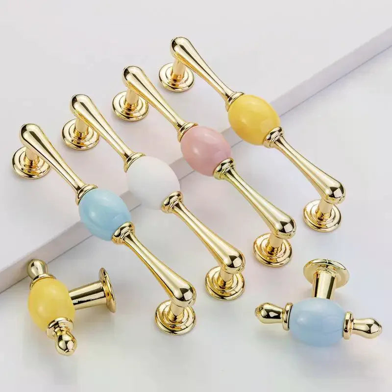 Modern Colored Ceramic Furniture Handle Golden Wardrobe Cabinet Handles Closet Door Knob Dressing Table And Drawer Pull Hardware Qme