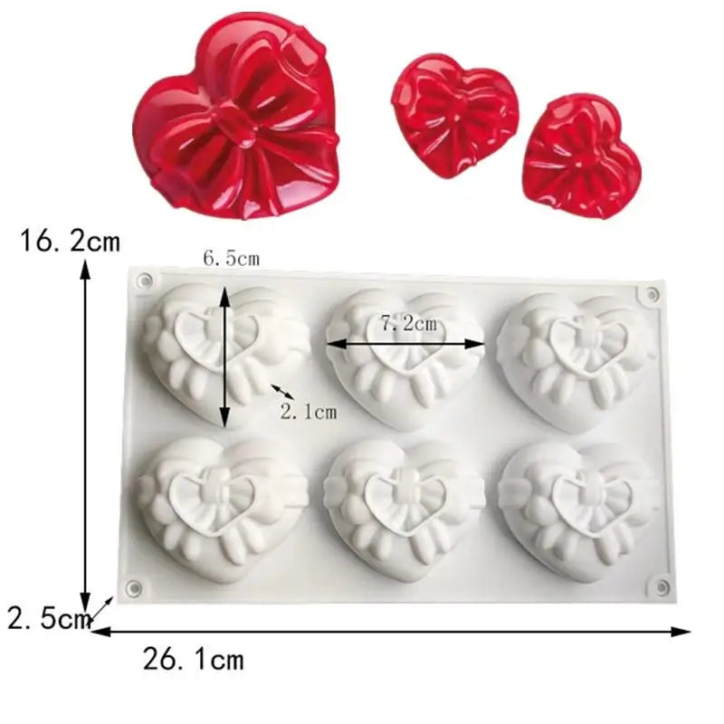 6 Cavities Heart Bow Shape Silicone Baking Mold Love Chocolate Candy Qme White