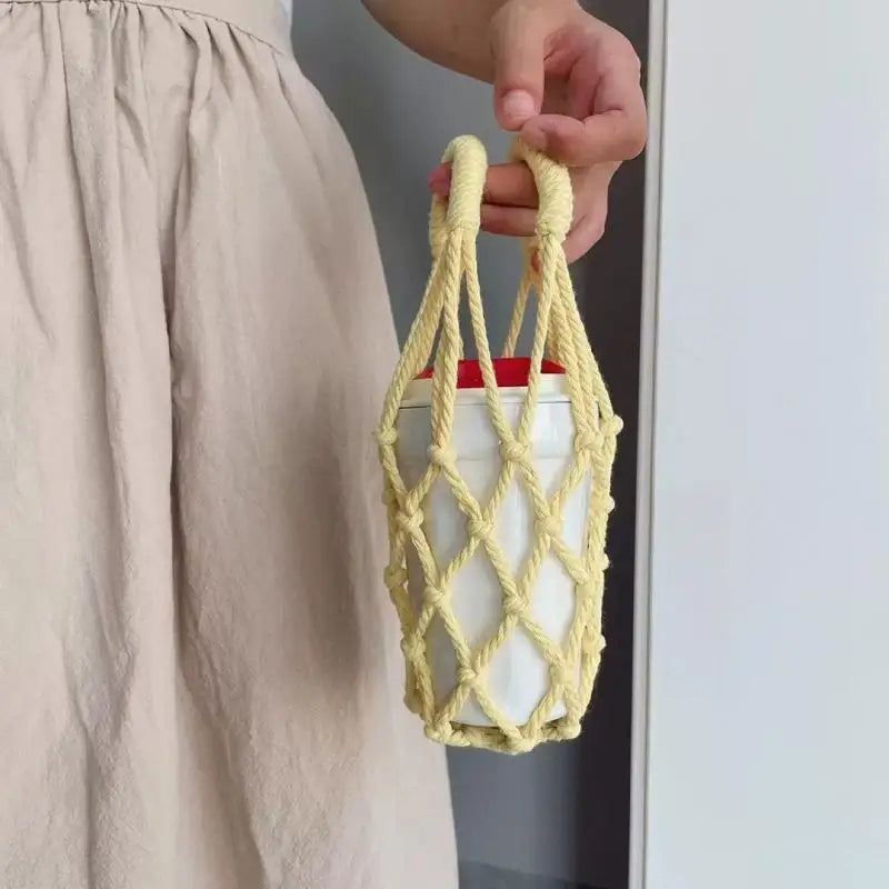 Handmade Macrame Water Bottle Sling Multicolor Cotton Rope Net Bag Qme A15