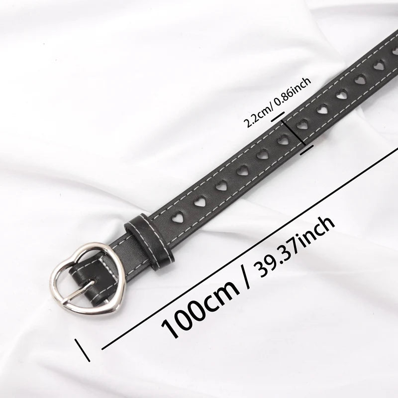 Women PU Leather Belt Hollow Out Loving Heart Ladies Waist Qme