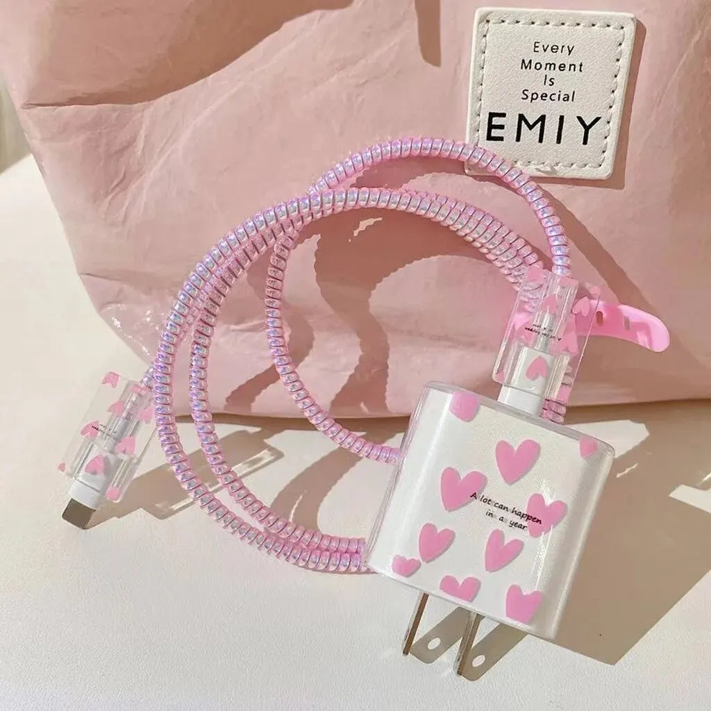Case For Apple 18/20w Charger Protective Case Is Applicable to iPhone 14/13 Data Cable Head Bite Protector Shell Qme Rose Red Love