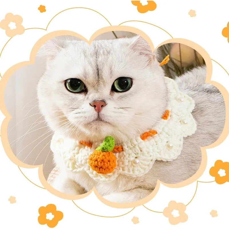 Cat Collar Cute handmade woven collar for cats, with bow and large orange style, suitable for cat and dog accessories Qme