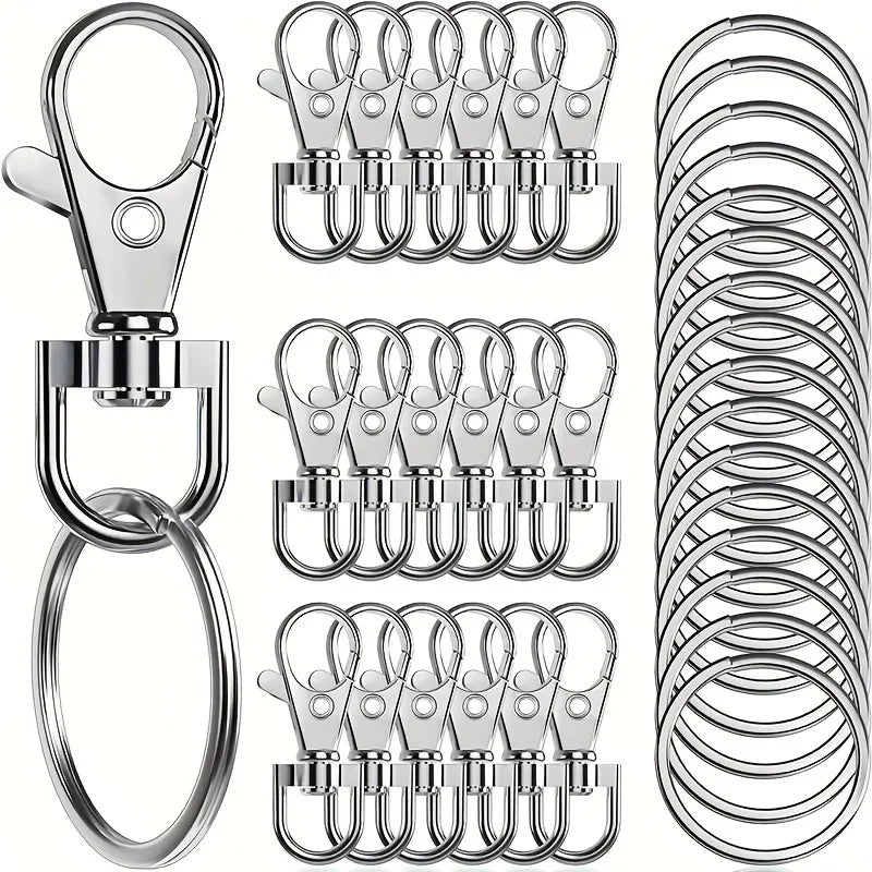 20 high-quality rotary spring hook with key ring, for key ring making kit, metal lanyard keychain hook lobster ring for key jewe Qme