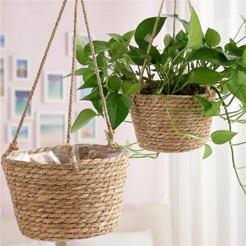 Garden Hanging Planter Macrame Plant Storage Basket Jute Rope Woven Indoor Outdoor Flower Pot Holder Plant Hangers Home Decor Qme