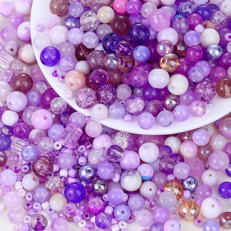 50g Assorted Glass Beads for Jewelry Making 2-10mm Colorful Crystal Beads for Bracelets Earrings Necklaces Crafts Making DIY Art Qme Purple