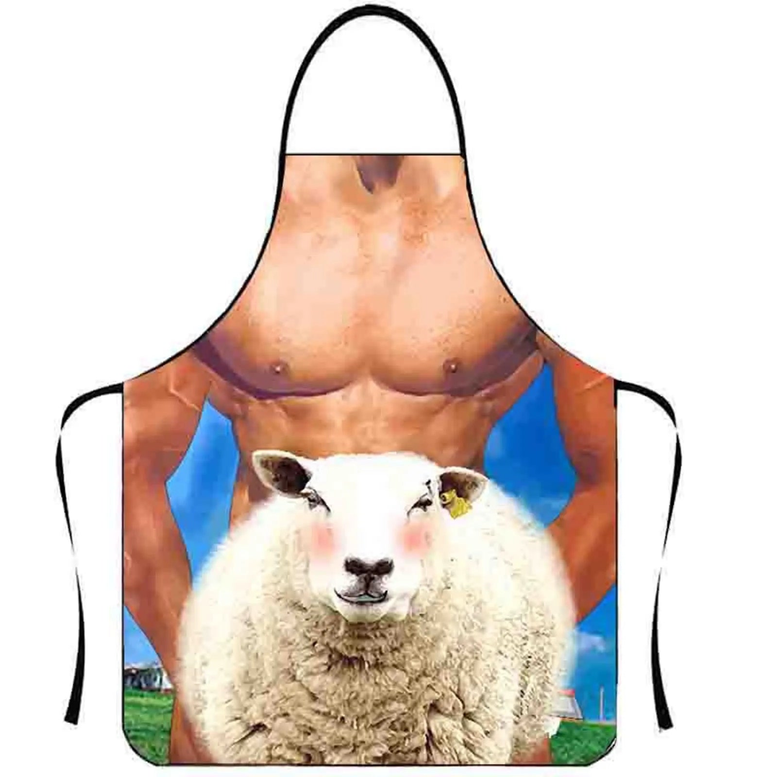 Fun Men's Cooking Carbecue Apron Home Multipropose Baking Cleanning Accessories Creative Muscle Prank Holiday Gift Qme YELLOW E