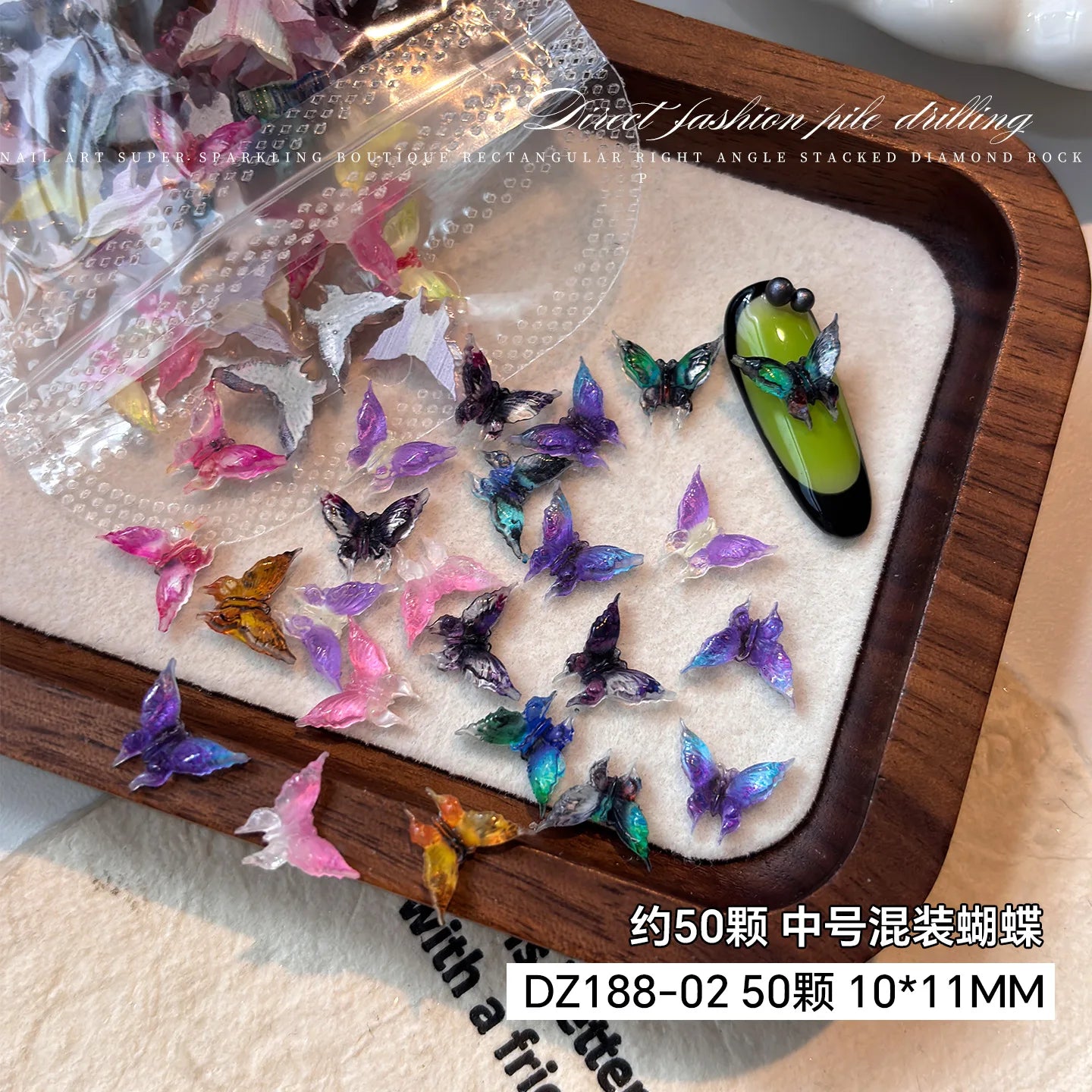 3D Rose Butterfly Nail Charms, Resin Gradient Rose Camellia Flower Insect Flat Back Nail Art Decorations for DIY Press on Nails Qme M-butterfly 50pcs
