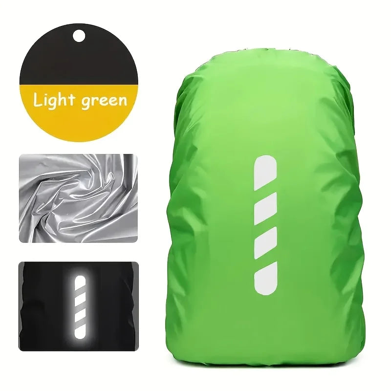 Reflective Waterproof Backpack Rain Cover Outdoor Sport Cycling Night Safety Light Raincover Case Bag Cover for Hiking Camping Qme Green