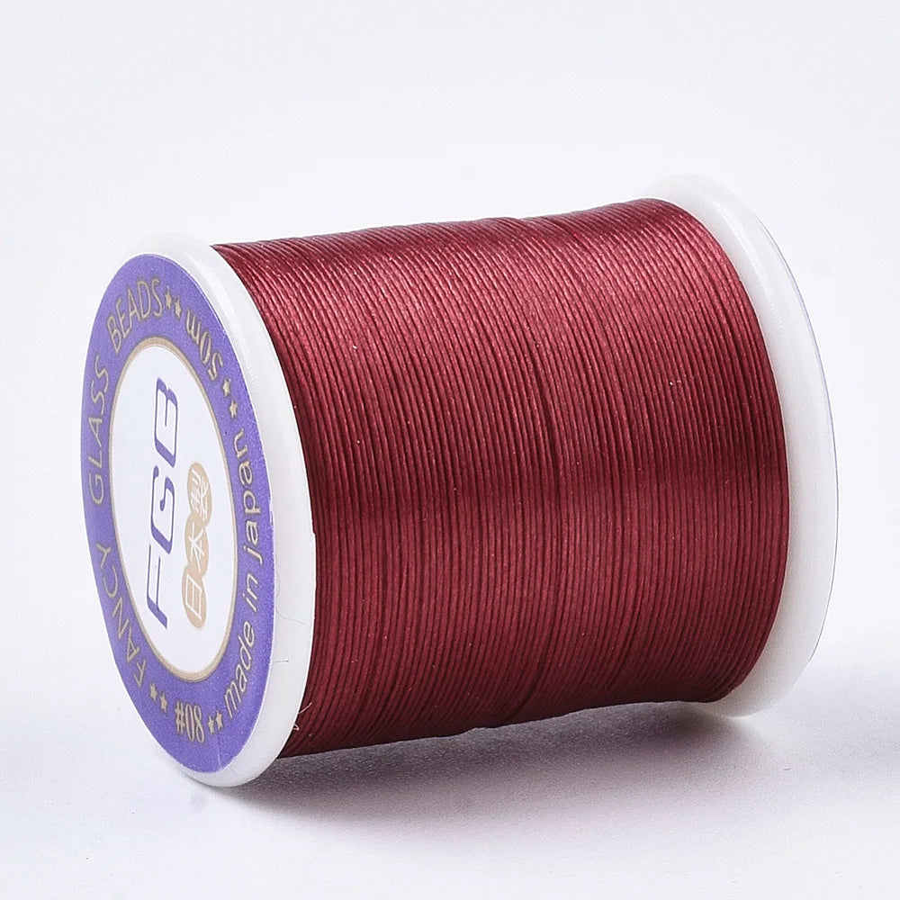 PandaHall 50m/Roll Multi-Color Nylon 66 Beading Thread, 0.1mm High Strength Stretch Resistant for Seed Bead Jewelry Making Qme Dark Red
