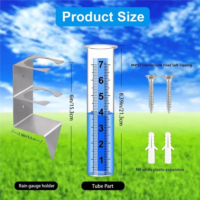 A02F-Rain Gauge With Stainless Steel Mounting Rack Holder-Rain Gauge For Outdoor For Yard Garden Fence Lawn Patio Farm Qme