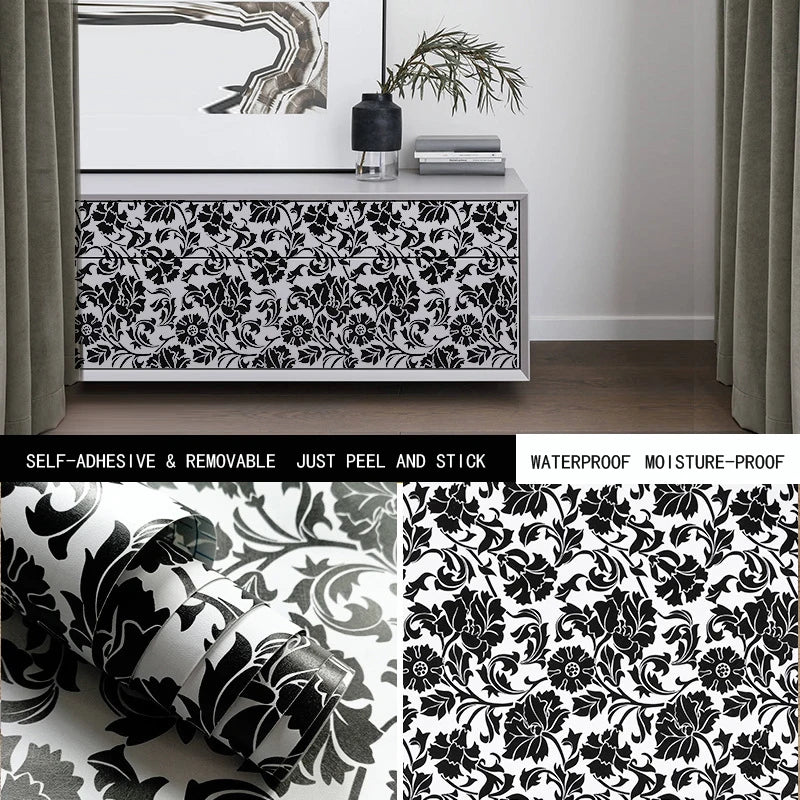 Vintage Newspaper Self Adhesive Wallpaper Vinyl Peel Stick Contact Qme Black Flowers 10mx45cm