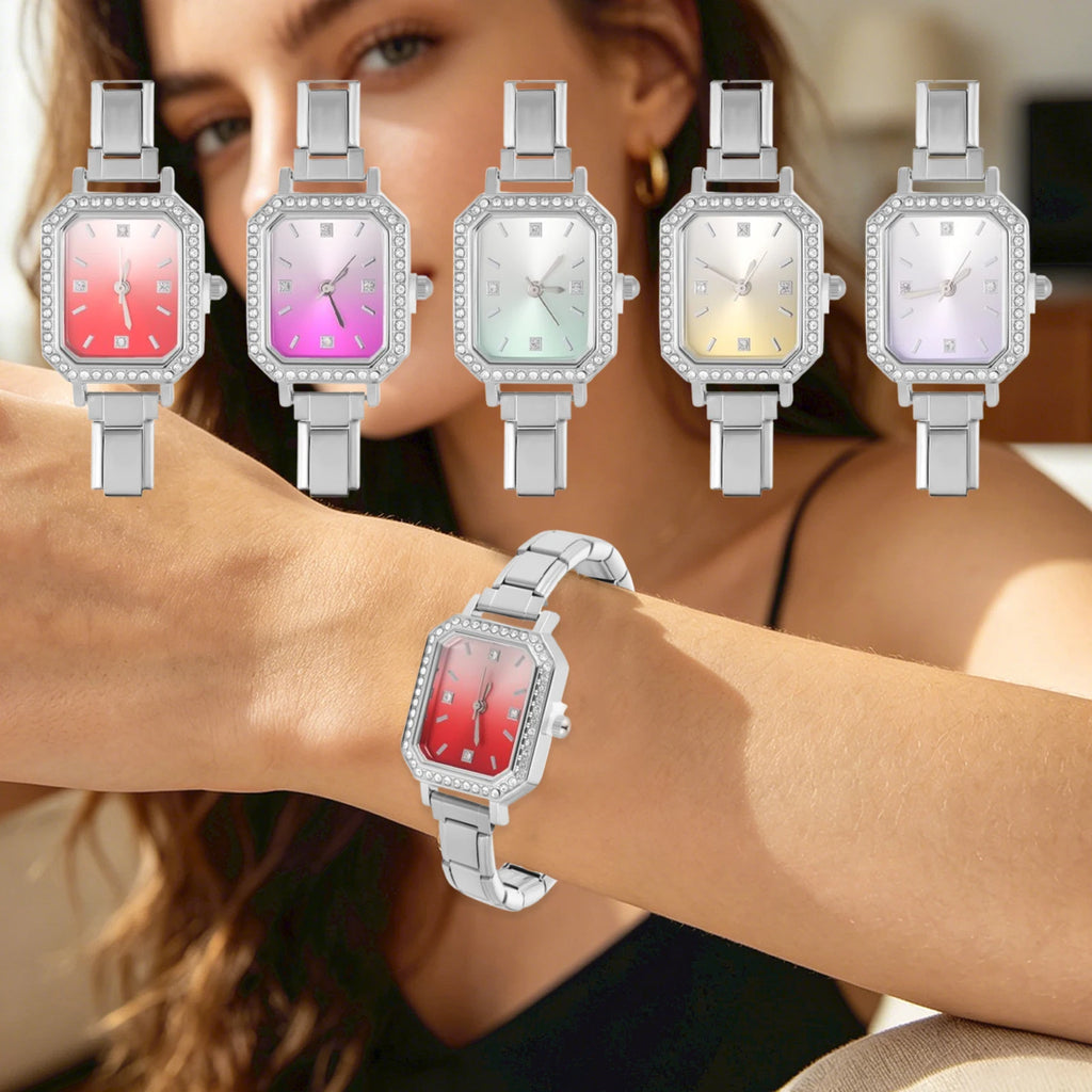 Y2K Colored Dial Fashion Women's Stainless Steel Zircon Square Watch DIY 9mm Width Bracelet Head ForParty Friend DIYJewelry Gift Qme