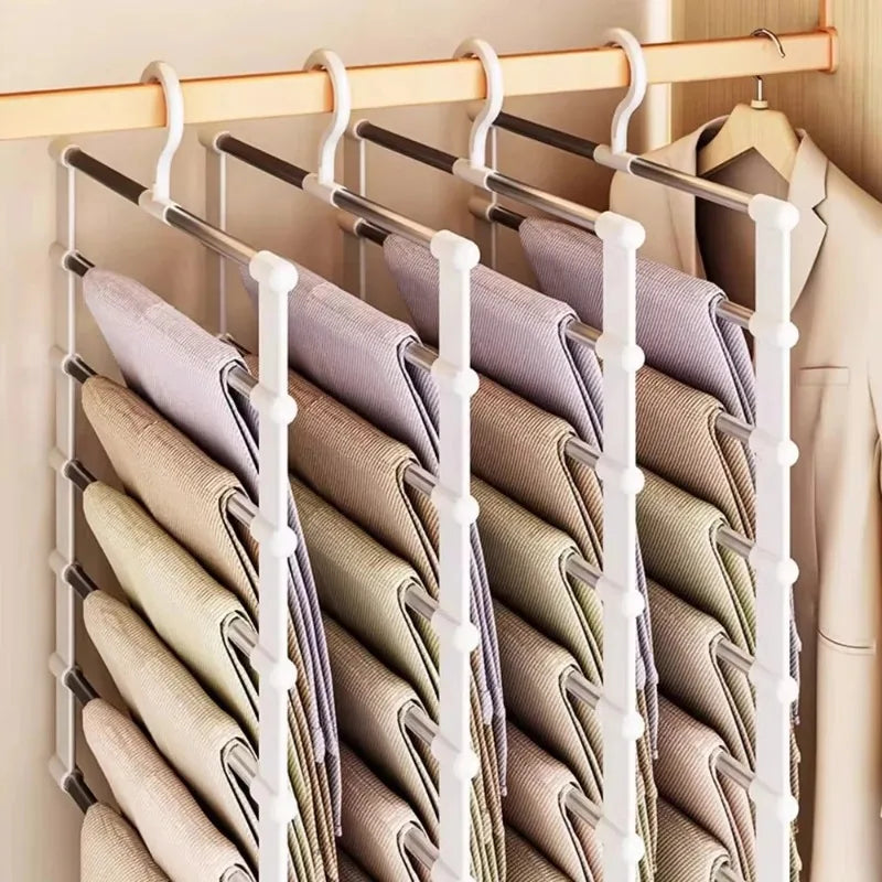 Foldable Pants Hanger Multi Layer Non Slip Clips Space Saving Closet Organizer for Trousers Storage Collapsible Hanging System Qme