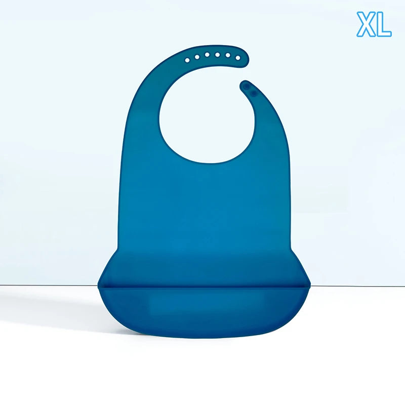 Silicone Bib Protector Waterproof Adult Mealtime Anti-oil Disability Qme XL Blue