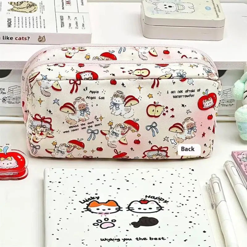 Cute Tomato Apple Cat Printed Pencil Bag Student Large Capacity Qme
