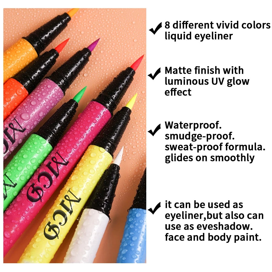 UV Light Neon Eyeliner Pen Eyes Makeup Blue Green Waterproof Liquid Qme