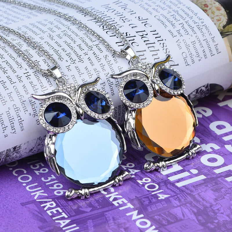 New Vintage Crystal Owl Necklaces Fashion Design Pendant Necklace Women Sweater Chain Jewelry Clothing Accessories Qme