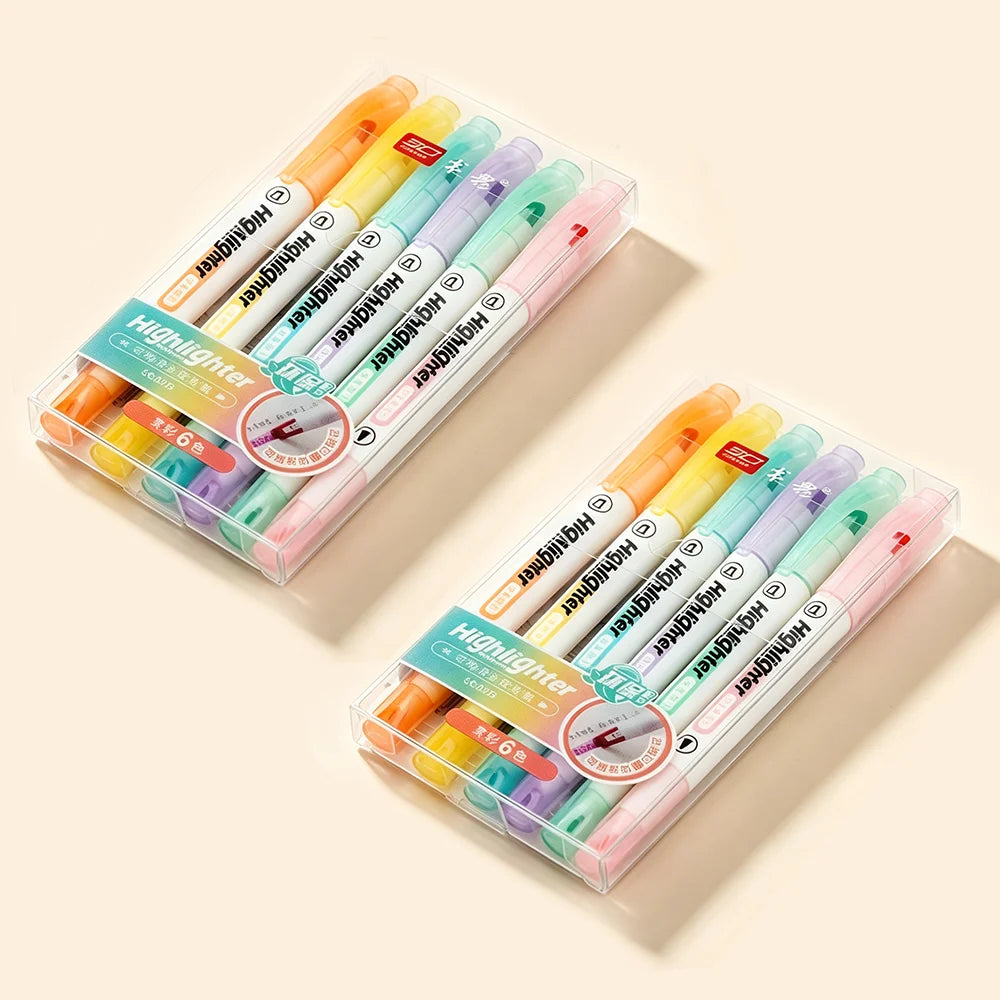 Back To School 6 Colors Double Tip Pastel Highlighter Markers Smooth Writing Student Reading Note Taking Stationery Gift Set Qme 2 boxs