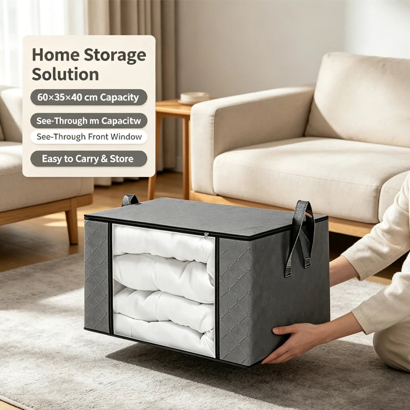 Large Capacity Viewing Window Quilt Storage Bag Household Dustproof Bedding Storage Box Clothing Sorting Bag Moving Organizing Qme