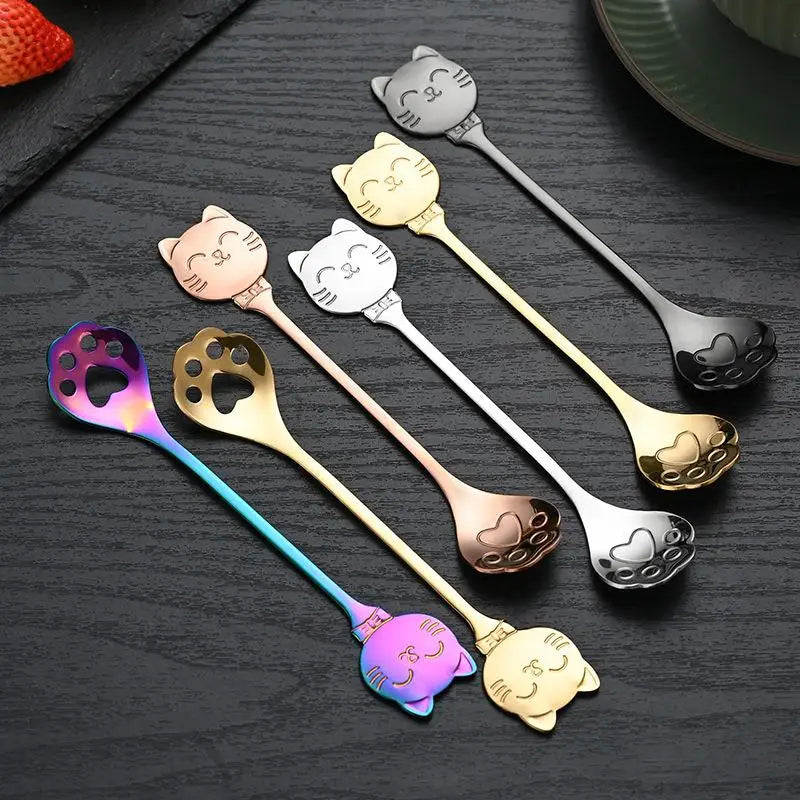 Stainless Steel Cat Claw Coffee Mixing Spoon Creative Ice Cream Cake Qme