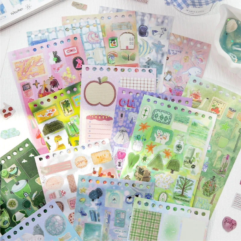 30sheets Kawaii Ins Virtual Garden Series Scene Die Cutting Sticker Book DIY Diary Clipper Book Aesthetics Stationery Stickers Qme