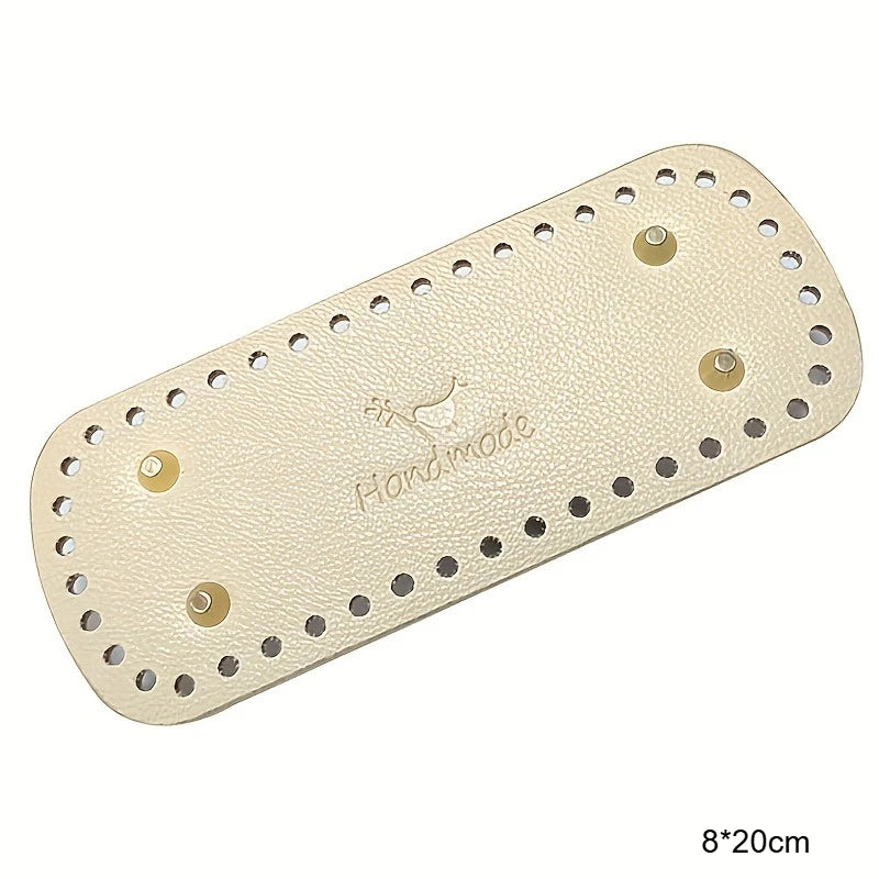 PU Leather Bag Bottoms - Rectangle Crochet Bag Base with Rivets Qme Beige