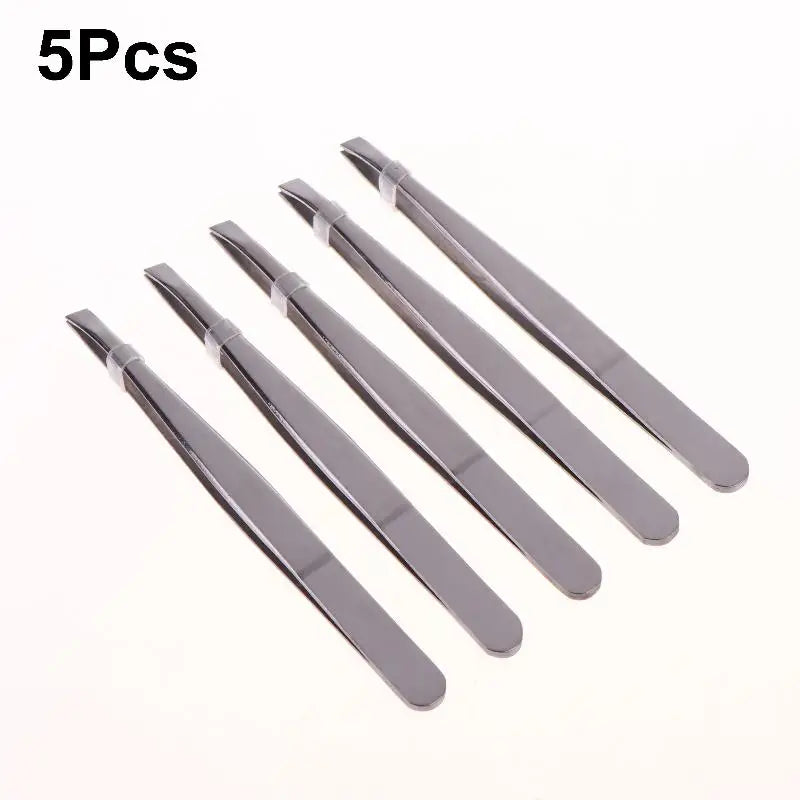 5 Stainless Steel Tweezers Eyebrows Beard Multi-functional Tool Qme A