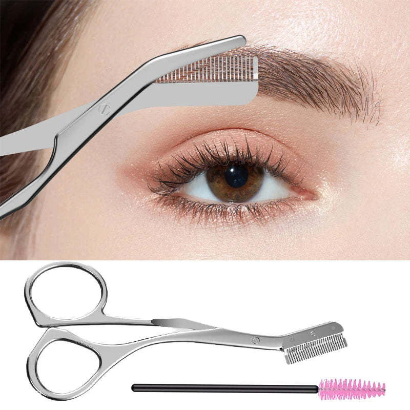 Stainless Steel Eyebrow Scissors Comb Makeup Trimming Knife Hair Qme