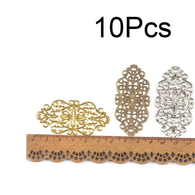 10Pcs Mixed Flower Filigree Wraps Connectors For Making Jewelry Findings Metal Crafts DIY Scrapbooking Home Decor 57x27mm yk0906 Qme Random mixed