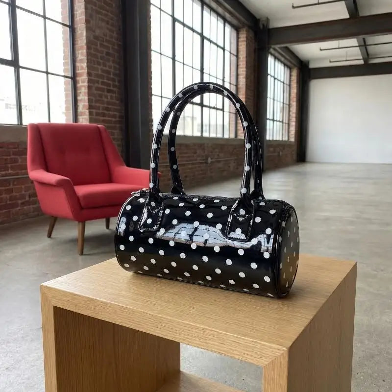 Korean Polka Dot Crossbody Bag Barrel Shape Mini Handle Purse Daily Casual Shoulder Bag Women's Cute Elegant Underarm Bag Qme