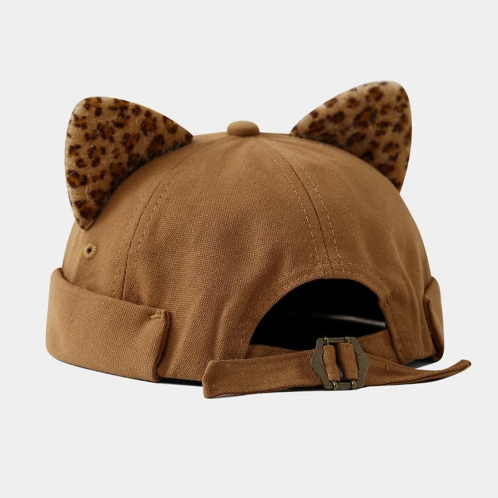 Simple Cute Cat Ears Brimless Hat Sweet Breathable Dome Melon Cap Qme Style 2