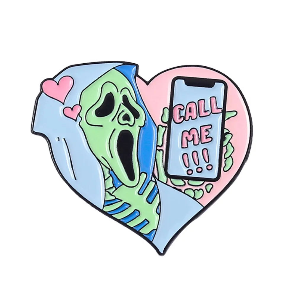 Gothic Pop Enamel Pins Set Call Me Ghost Heart Brooch Anxiety Skull Badge Floral Frida Skull Pin For Backpack Clothing Decor Qme style 3