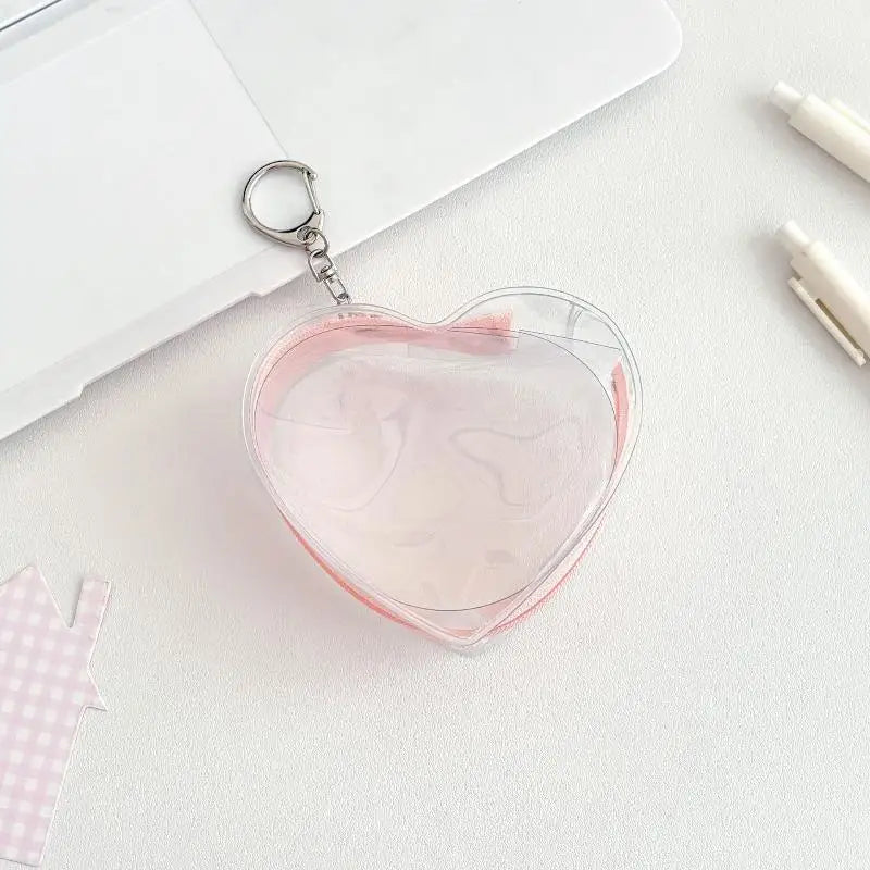 Portable Colorful Heart Transparent Zipper PVC Storage Bag Kaychain Qme A2