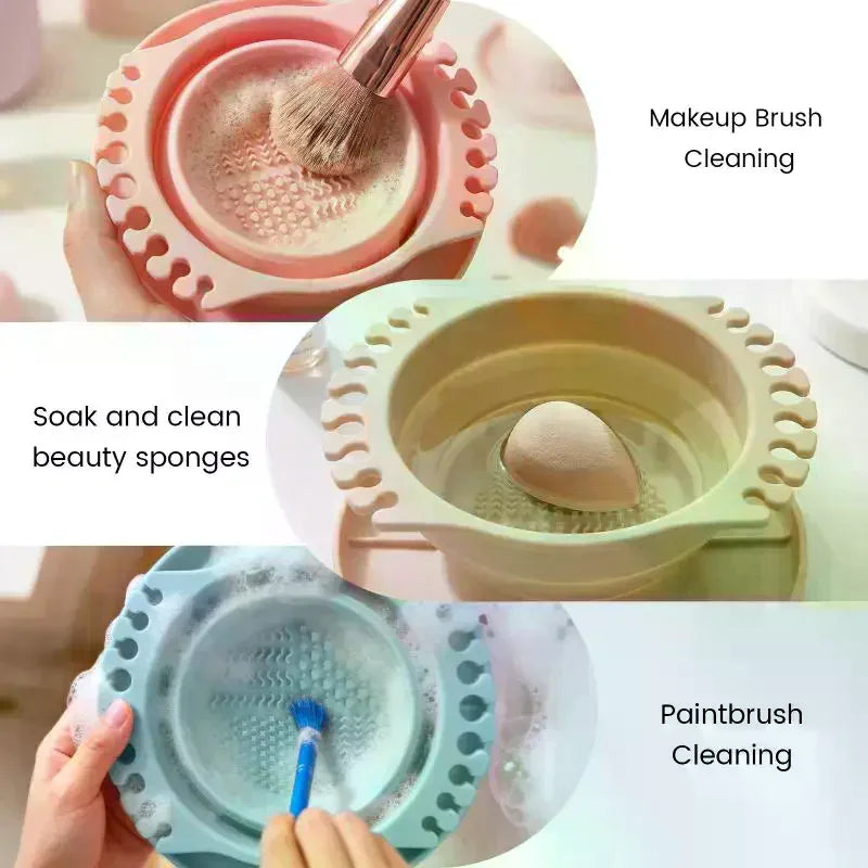 1 Makeup Brush Cleaner Silicone Holder Powder Puff Cleaning Bowl Qme