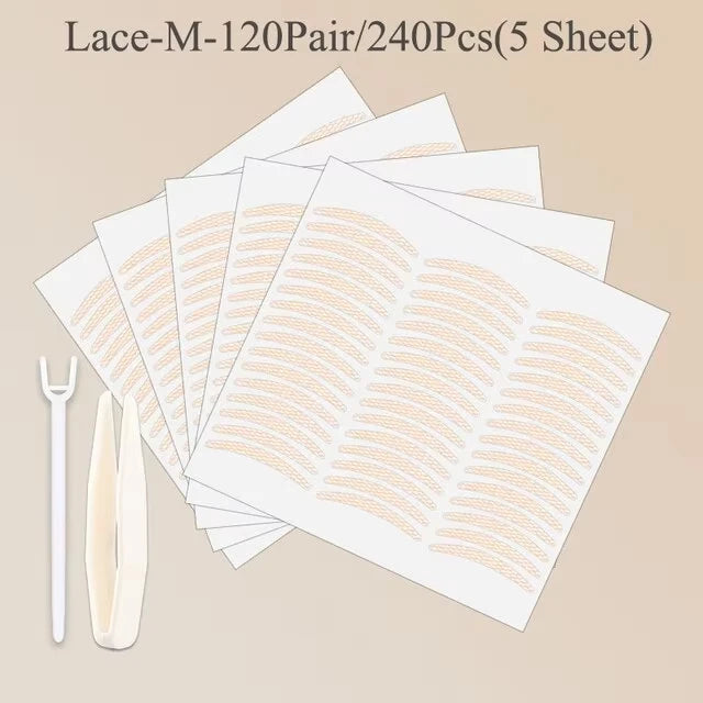 240Pcs Invisible Double Fold Eyelid Tape Sticker Lace Nature Clear Beige Stripe Self-adhesive Natural Eye Makeup With Tools Qme 240Pcs Lace M