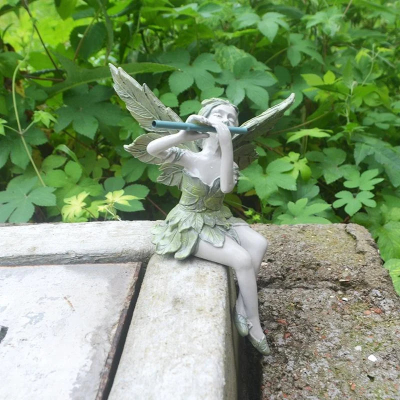 Playing Flute Fairy Statue Angel Garden Sculpture Decoration Outdoor Qme