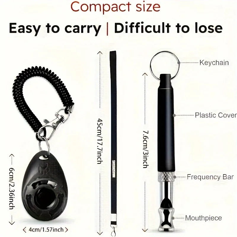 2pc pet exercise clicker, ultrasonic dog whistle (with 1 hanging rope), pet behavior training correction instruction beeper Qme