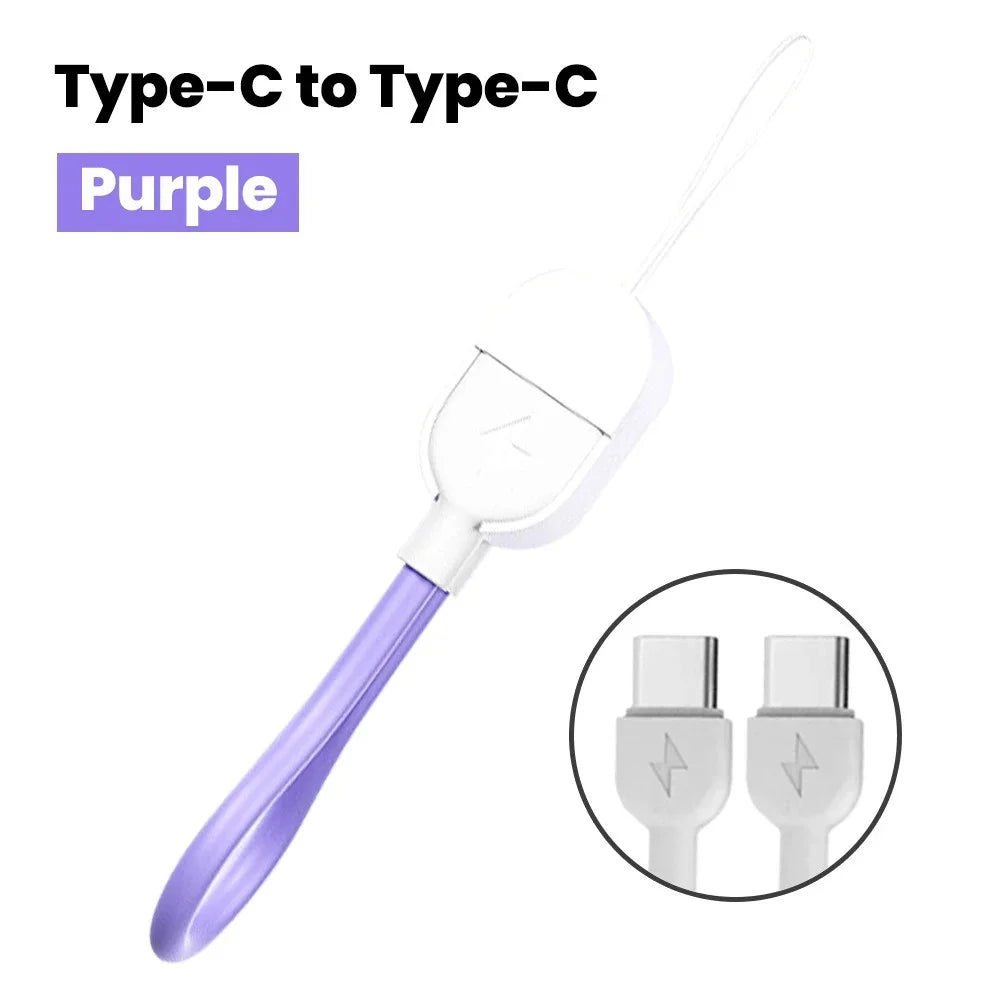 60W PD Fast Charging Short Cable Portable Lanyard Keychain Dual Type C Quick Charge Cable For iphone 15 16 Samsung Xiaomi Huawei Qme PURPLE