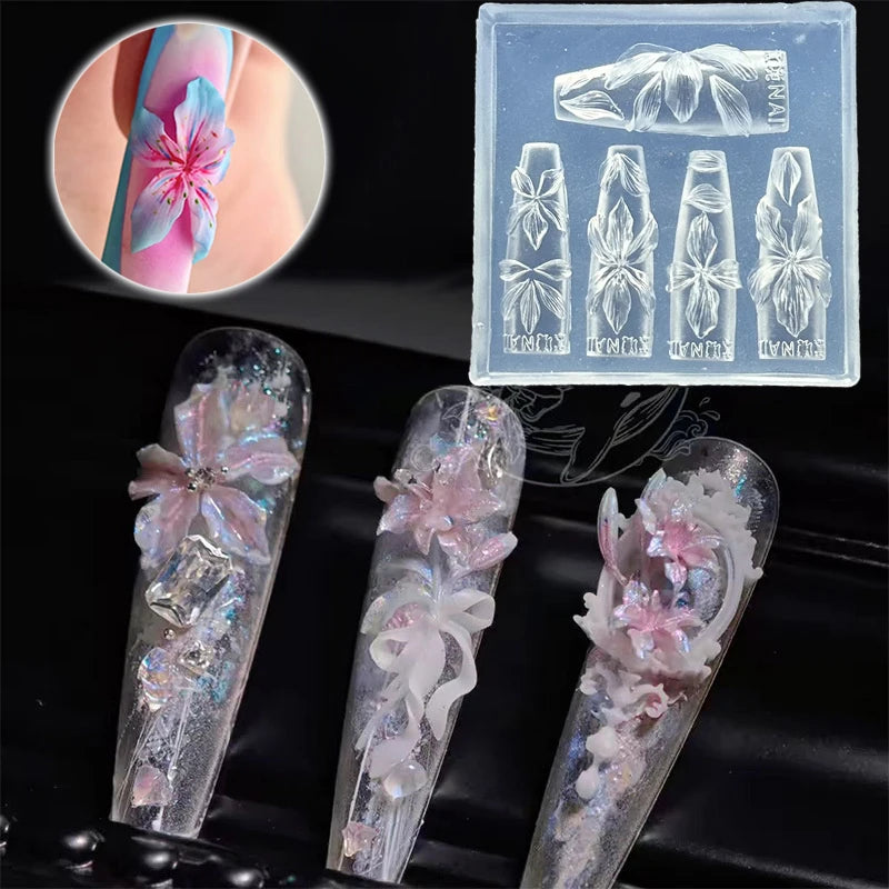 3D Flowers Nail Mold DIY Silicone Hawaii Hibiscus Flower Petal Design Qme