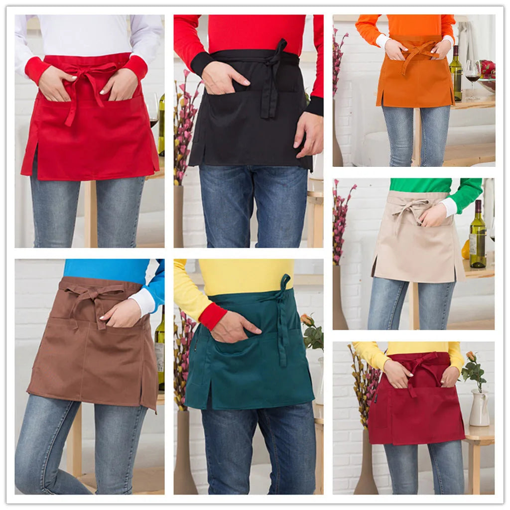 Waist Short Apron Hotels Restaurant Cafe Waiters and Waitresses Uniforms Aprons Multi Color Solid Color Anti Fouling Apron Qme