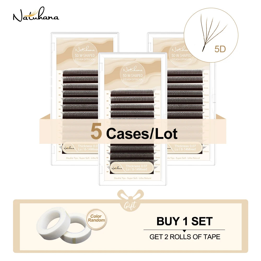 NATUHANA W Shape Premade Volume Fans 3D 4D 5D Brown Eyelash Qme 5D C 0.07mm|8-14 Mixed